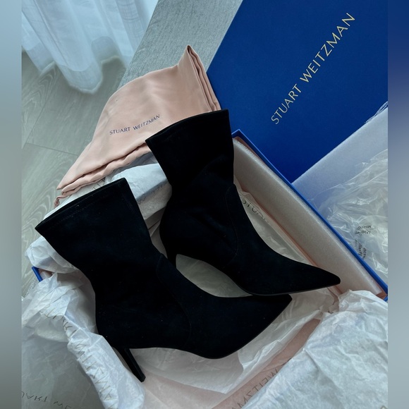 Stuart Weitzman Black Stretch Suede Boots - Picture 1 of 9